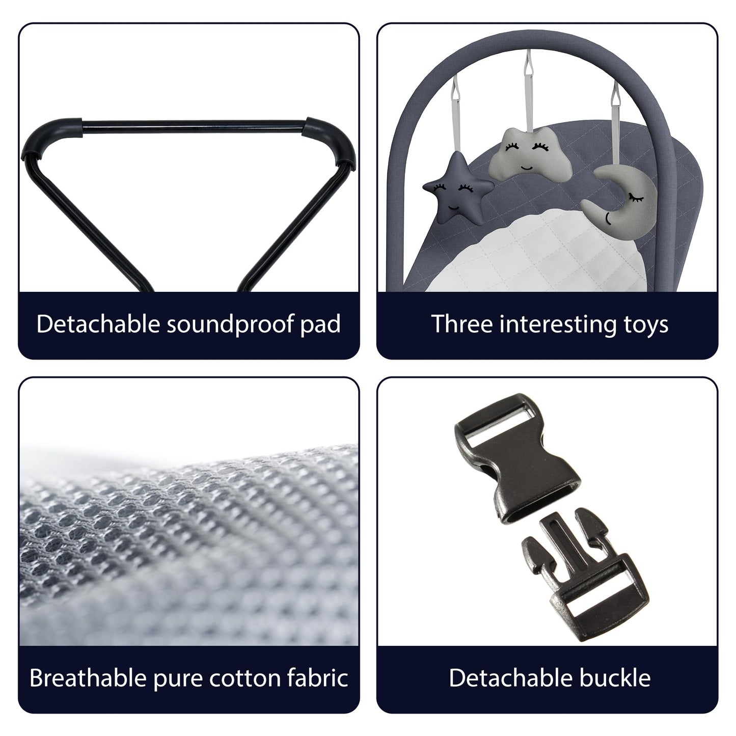 Portable Baby Bouncer Seat for Infants, 0-18 Months, 3 Modes of Use with Rocker & Stationary Options, Ergonomic Infant Chair with Hanging Toys – Grey