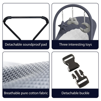 Portable Baby Bouncer Seat for Infants, 0-18 Months, 3 Modes of Use with Rocker & Stationary Options, Ergonomic Infant Chair with Hanging Toys – Grey