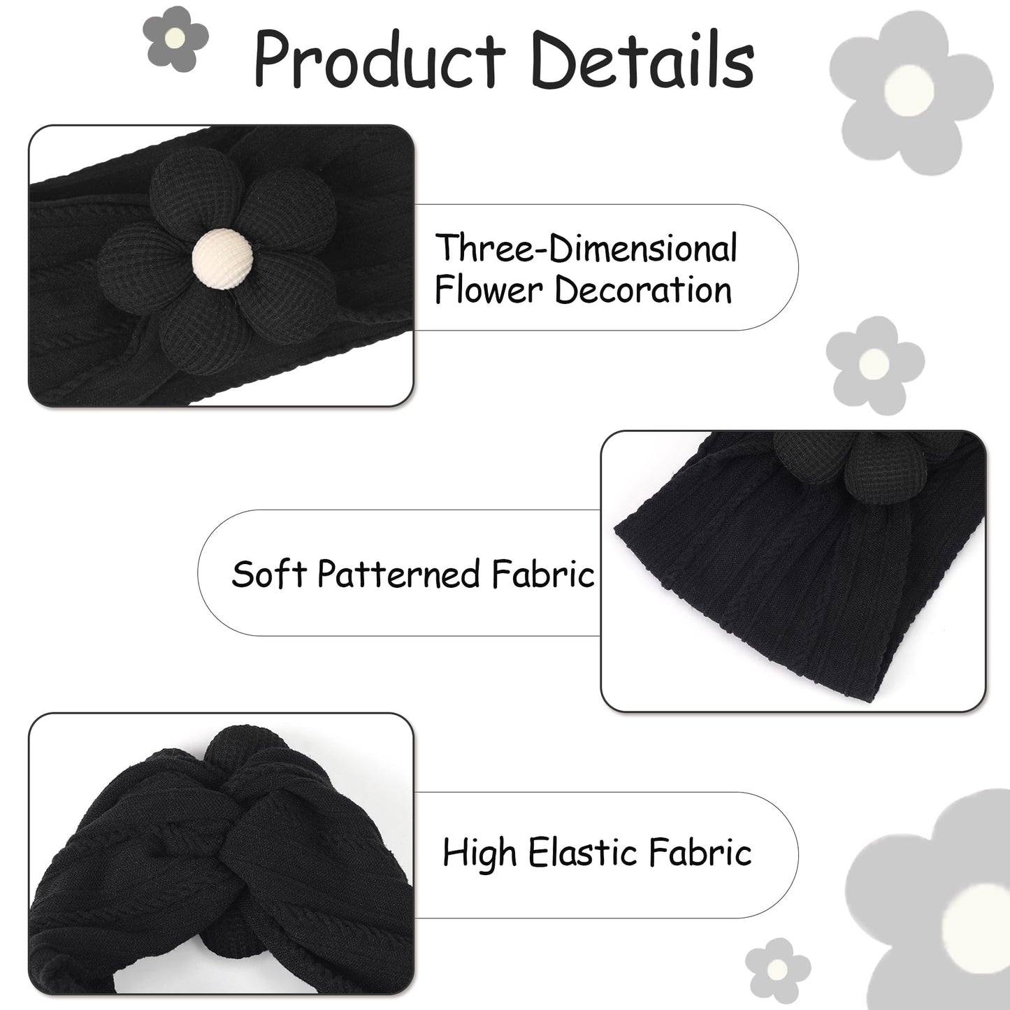 CÉLLOT 5 Pcs Baby Flower Headbands Baby Girls Nylon Headbands Soft Hairbands Hair Accessories for Newborn Infant Toddler Kids