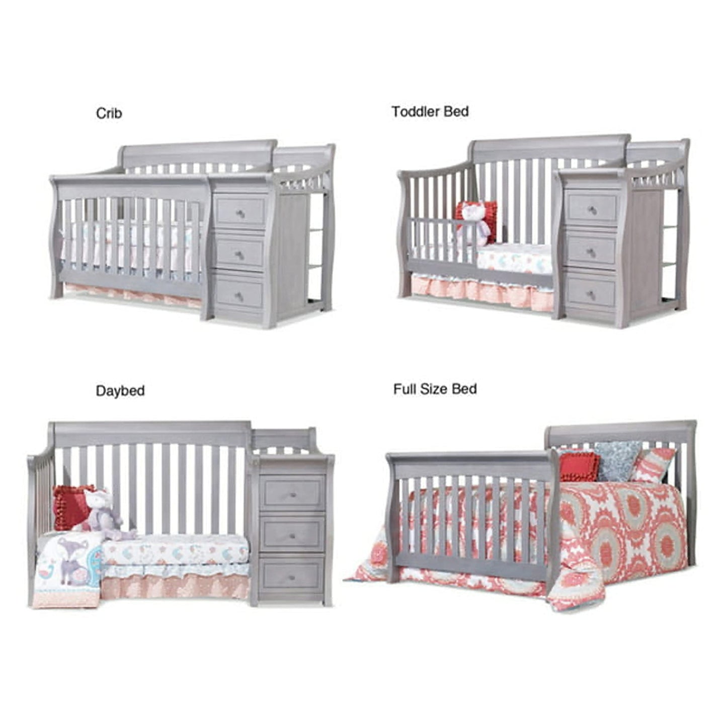 Sorelle Furniture Princeton Elite Crib and Changer Classic -in- Convertible Diaper Changing Table Made of Pine Wood Non-Toxic Wooden Baby Bed Toddler Childs Daybed Full-Size Nursery - Weathered Grey