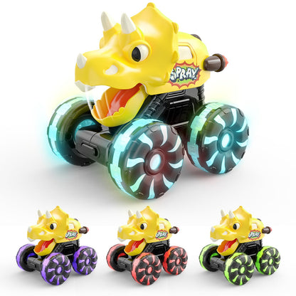 Intoypad 3 Pack Dinosaur Car Toys for Kids Toddlers, Light up Wheels Monster Truck Toys for Boys 2 3 4 5 6 7 8 Years Old Christmas Birthady Gifts Press & Go Dino Trucks Toy for Toddler Boy Baby
