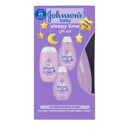 Johnson's Baby Sleepy Time Gift Set with Calming Bedtime Bath, Bedtime Lotion & Calming Shampoo, Baby Bedtime Essentials with Relaxing NaturalCalm Aromas, Hypoallergenic, 3 Items