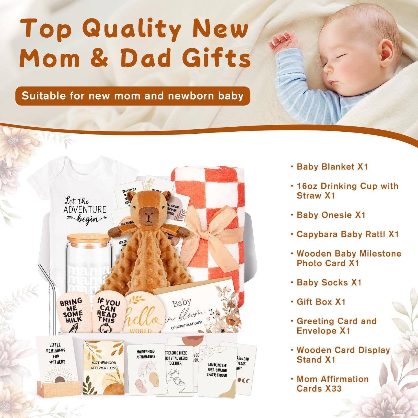 New Mom Gifts & Baby Girl Gift Set for Newborn,Baby Girl Gift Basket with Baby Milestone Blanket,Pregnancy Gifts for Expecting Mom,New Mom Care Package After Baby, Pregnancy Gifts for Women and Baby