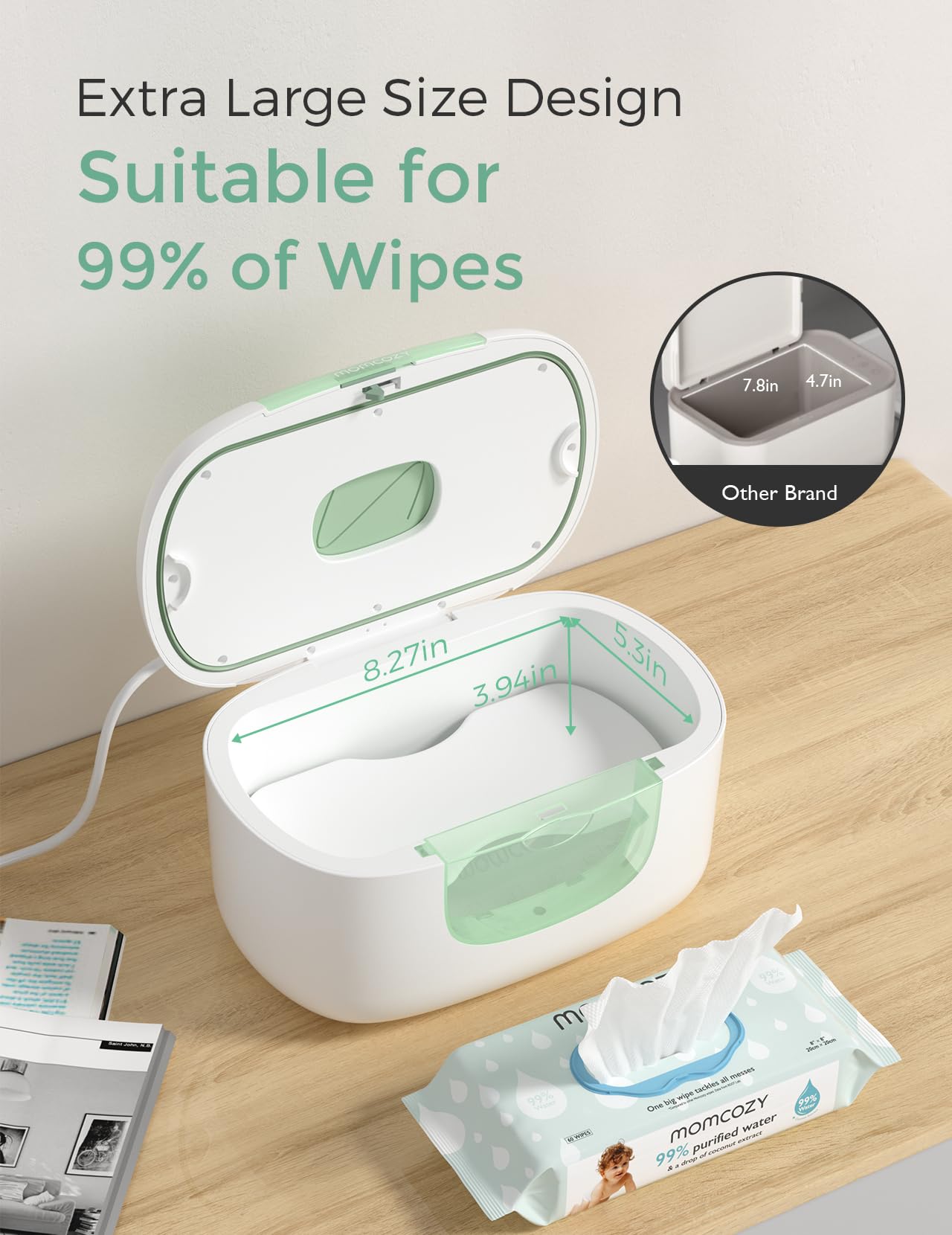 Momcozy Baby Wipe Warmer, Innovative Spring Design, Large Capacity Wipes Dispenser, Fast and Even Heating, 4 Modes of Temperature Heating Control, Diaper Wipe Warmer with Night Light