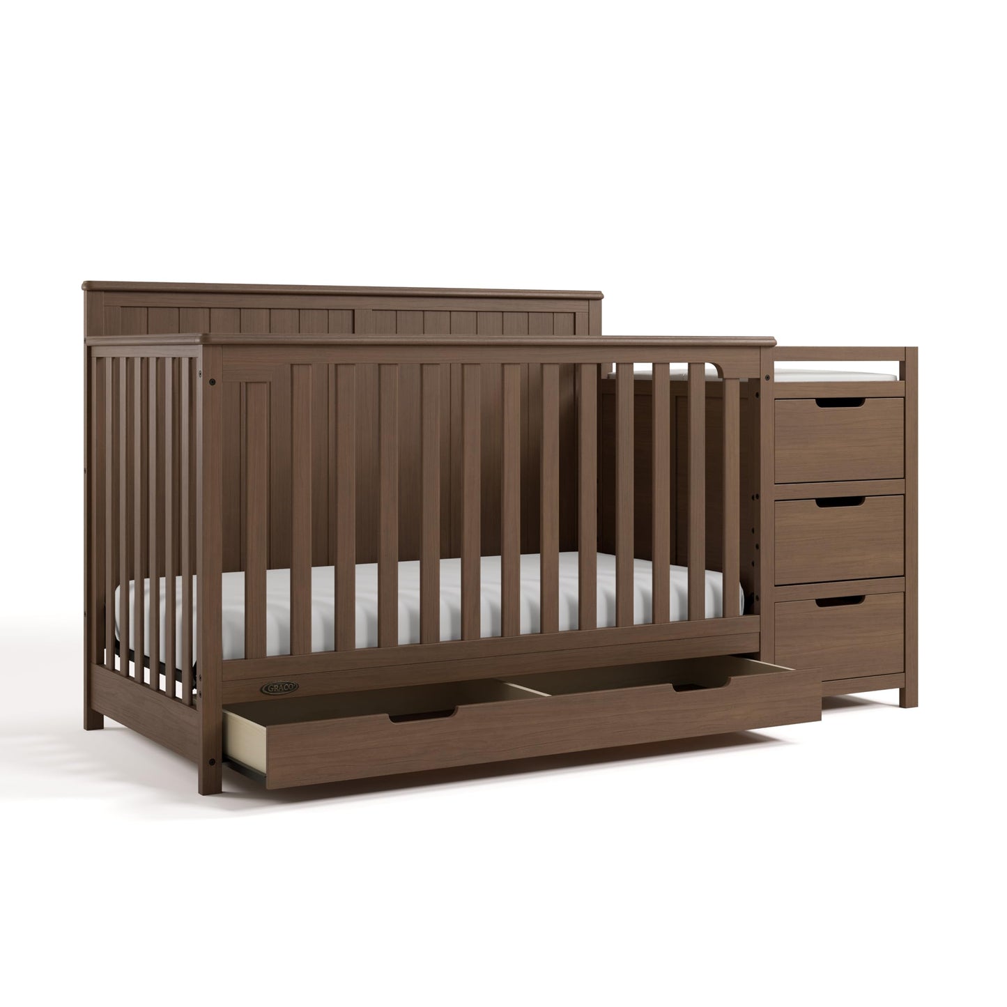 Graco Hadley 5-in-1 Convertible Crib & Changer – GREENGUARD Gold Certified, Fits Standard Crib Mattress, Converts to Toddler Bed and Full Bed, 4 Adjustable Mattress Heights (Pebble Gray)
