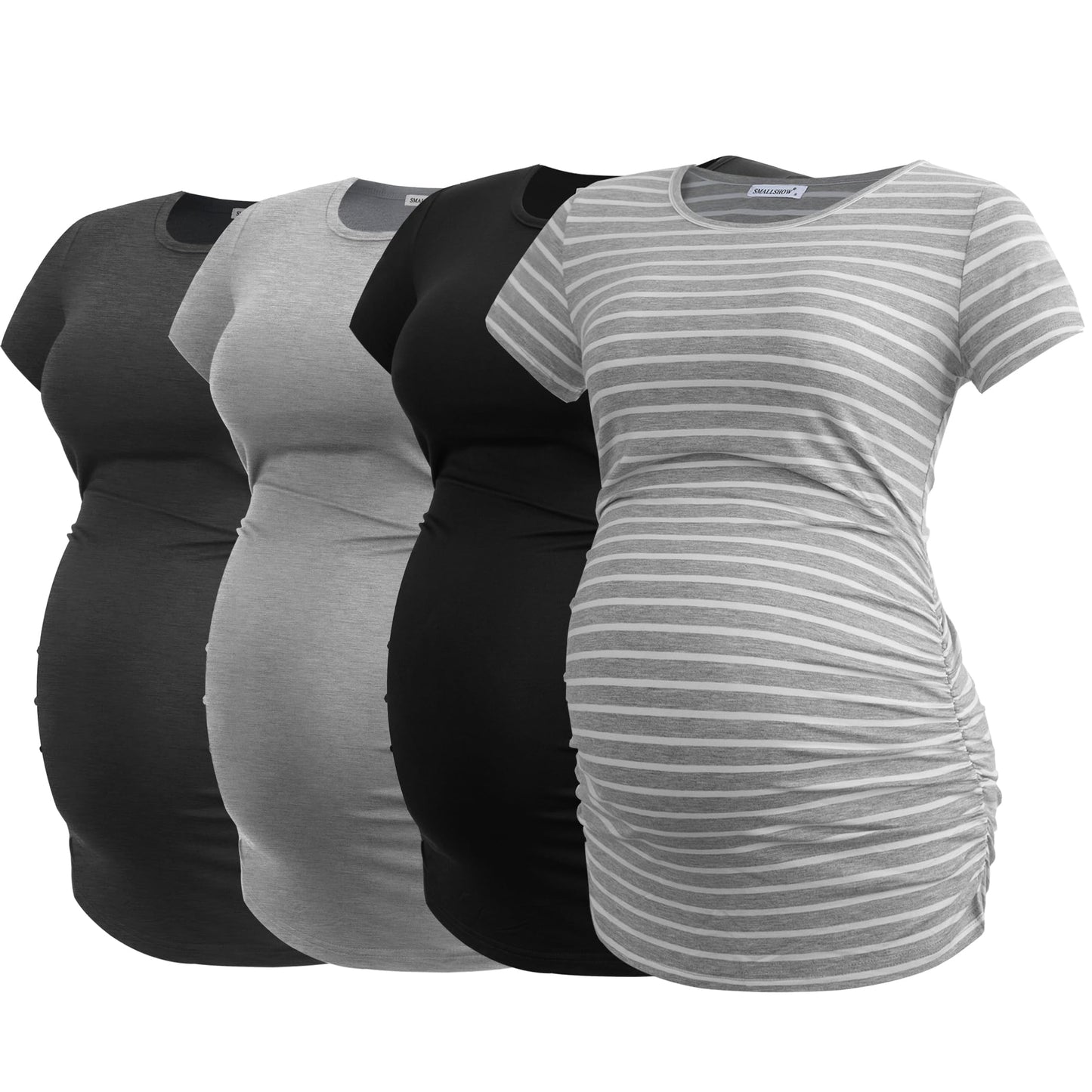 Smallshow Women's 4 Pack Maternity Shirts Short Sleeve Pregnancy Tops Clothes
