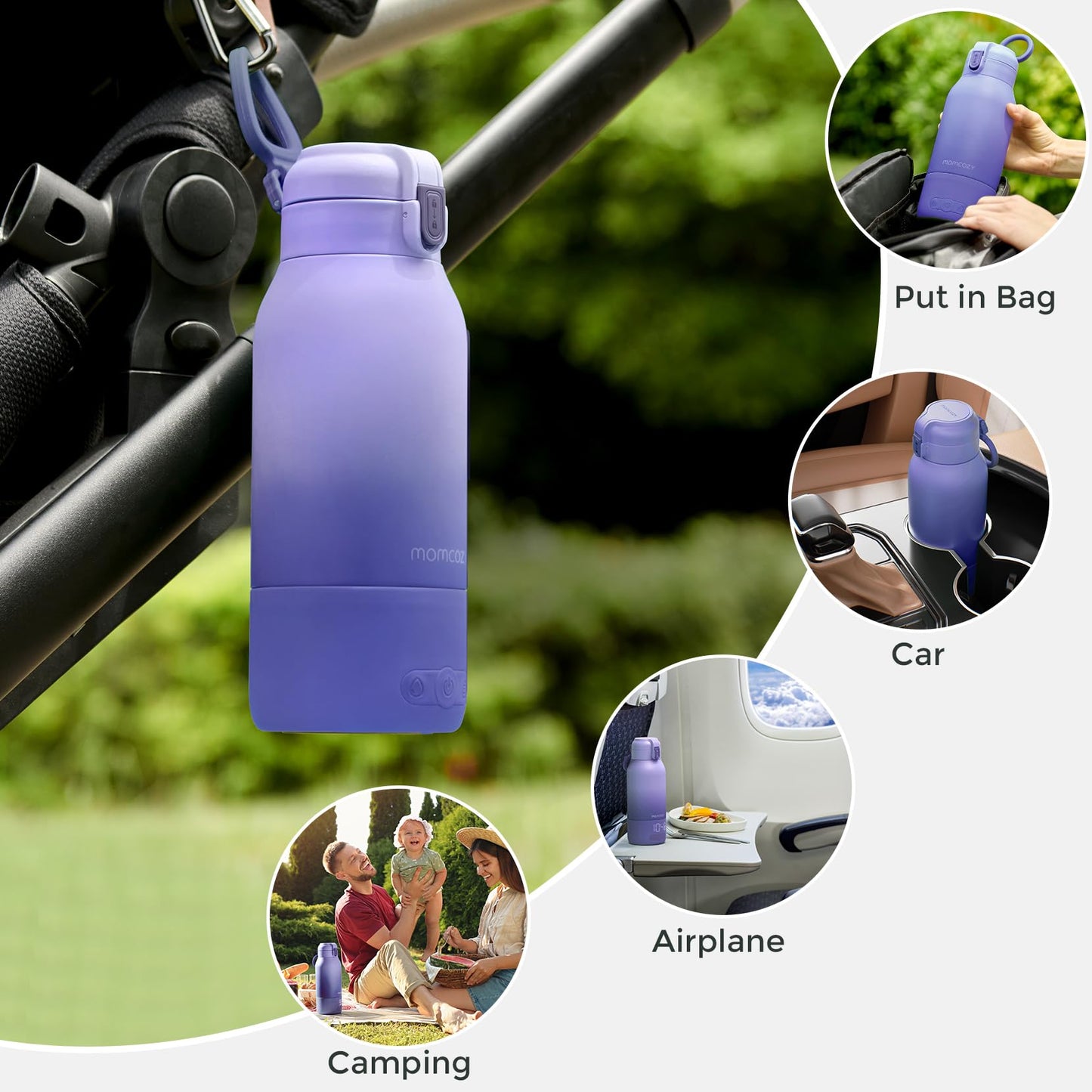 Momcozy Portable Bottle Warmer for Travel – Dual Heating Modes for Breast Milk & Water, Portable Milk Warmer with Fast Heating & Long Battery Life, 17 Ounces Large Capacity to Meet Your All-Day Needs