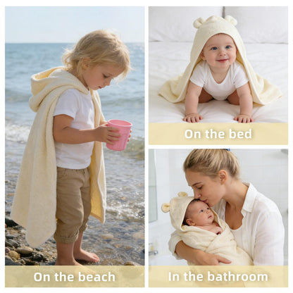 LifeTree 1 Pack Baby Hooded Towel with 1 Pack Washcloth for Newborn, 100% Cotton Bath Towel for Babies, Infant, Toddler and Kids, Thick,Soft and Absorbent, 30 * 30 Inches, Newborn Essentials, Pink