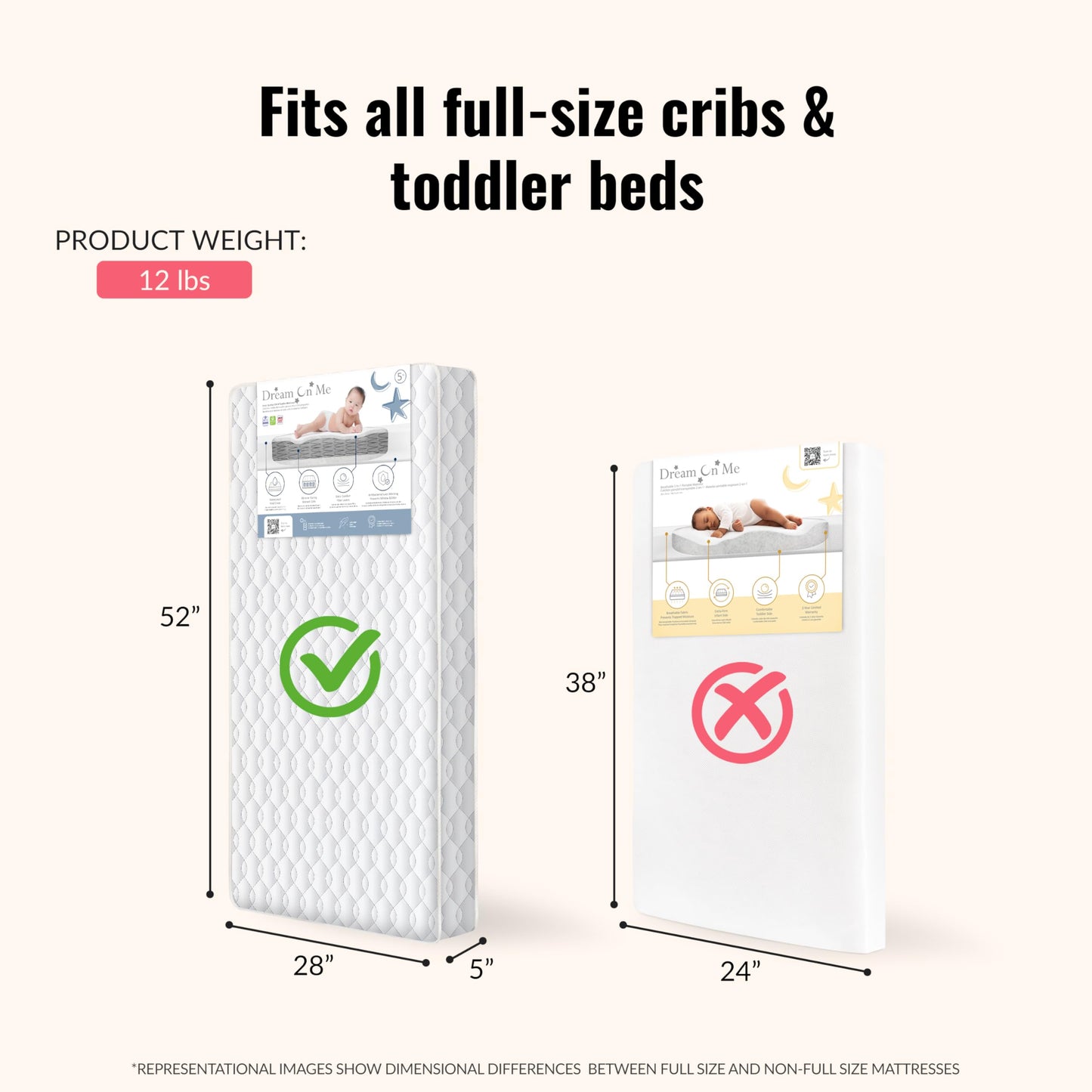 Dream On Me Twilight 5” 88 Coil Inner Spring Crib & Toddler Mattress – Brown Cloud, Greenguard Gold & BSA Certified, Waterproof & Stain-Resistant Cover, Fits Standard Full-Size Cribs & Toddler Beds