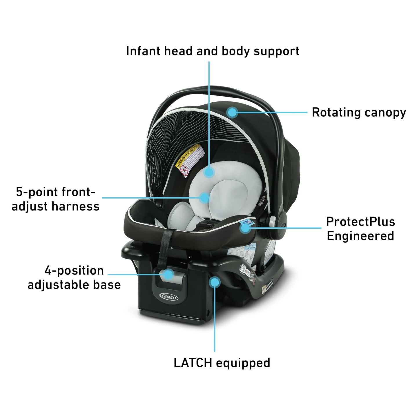 Graco® SnugRide Lite LX Infant Car Seat, Lightweight Rear-Facing Seat for Babies 4–30 lb, 4-Position Adjustable Base, LATCH Installation & ProtectPlus Engineered, Studio