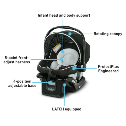 Graco® SnugRide Lite LX Infant Car Seat, Lightweight Rear-Facing Seat for Babies 4–30 lb, 4-Position Adjustable Base, LATCH Installation & ProtectPlus Engineered, Studio