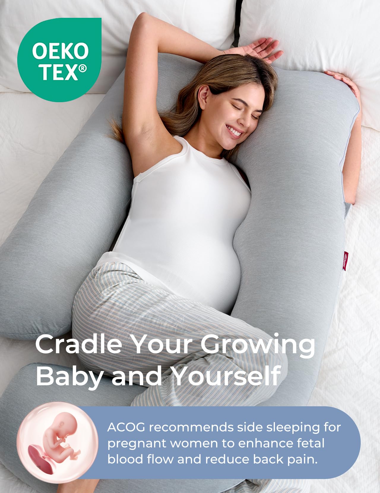 Momcozy Pregnancy Pillows for Sleeping, U Shaped Full Body Maternity Pillow with Removable Cover - Support for Back, Legs, Belly, HIPS for Pregnant Women, 57 Inch Pregnancy Pillow for Women, Grey