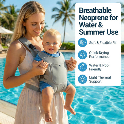 Neoprene Water Baby Carrier Newborn to Toddler, Ergonomic Waterproof Infant Chest Holder with Adjustable Straps, Breathable & Lightweight Baby Wearing Gear for Summer Pool Swimming & Beach