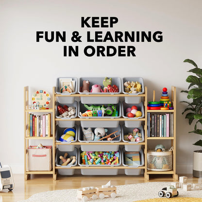 SpaceAid Toy Storage Organizer with 6 Shelves and 12 Bins, Bookshelf/Bookcase, Kids Bin Shelf, Toys Box for Playroom Organization for Bedroom & Room Decor, White, 52.3" W