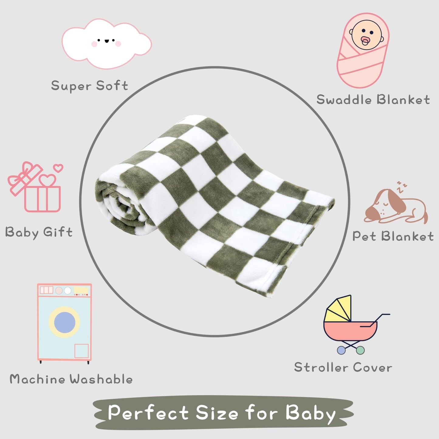 Yurhap Checkered Baby Blanket Fleece Baby Blankets for Boys, Ultra Soft Cozy Fluffy Infant Toddler Newborn Receiving Blankets for Crib Stroller, 30''x40'', Blue