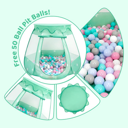 Baby Ball Pit for Toddler with 50 Balls, Pop Up Princess Tent with Star Lights for 1 2 3 Year Old Birthday Gift, 12-18 Months Baby Girl Toys with Carrying Bag, Indoor&Outdoor Play Tent for Kids