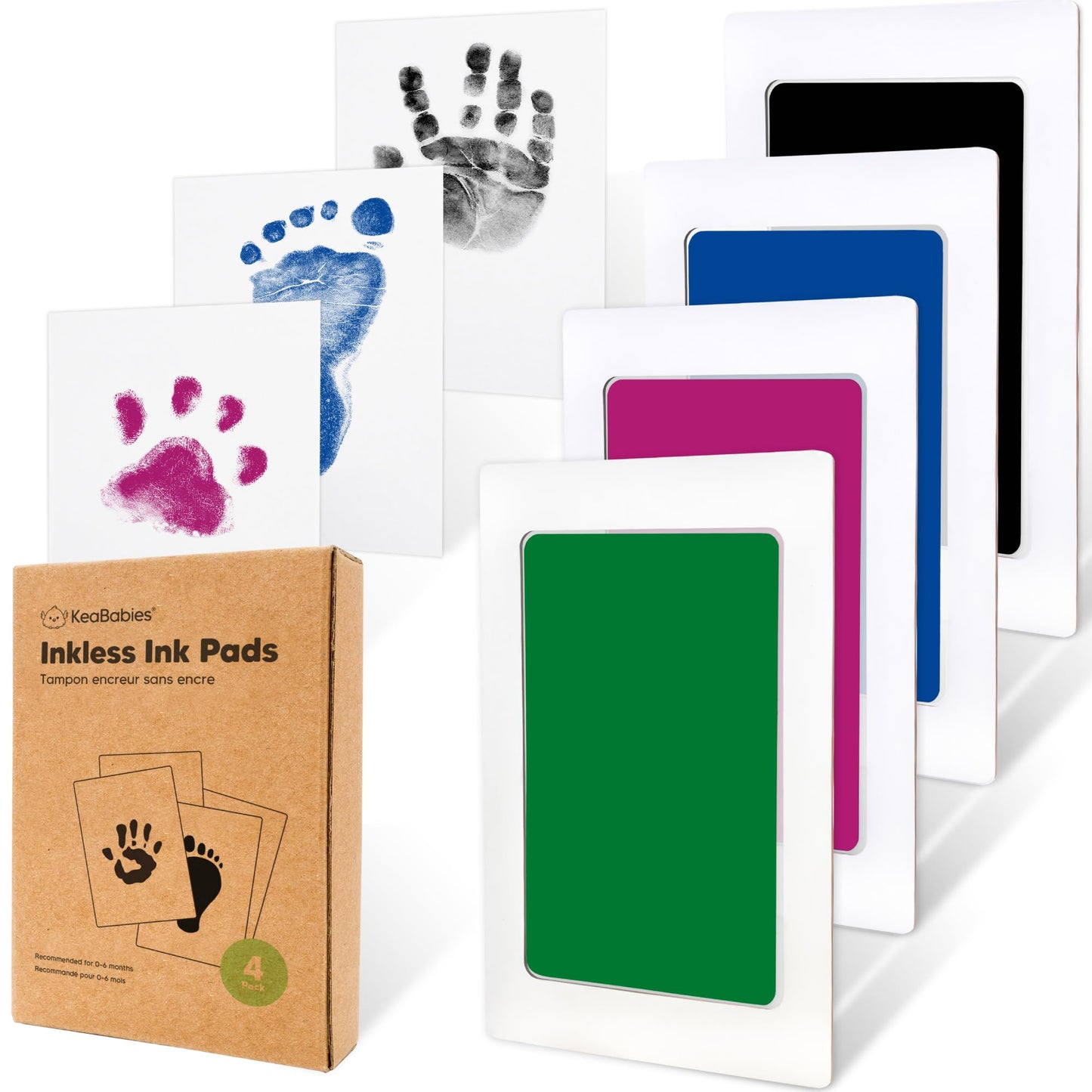 4-Pack Inkless Baby Hand and Footprint Kit - Mess Free Ink Pad for Newborn Keepsake, Dog Nose & Paw Print Kit, Clean Touch Ink Pad for Baby Hand & Footprints, First Mother's Day (Jet Black)