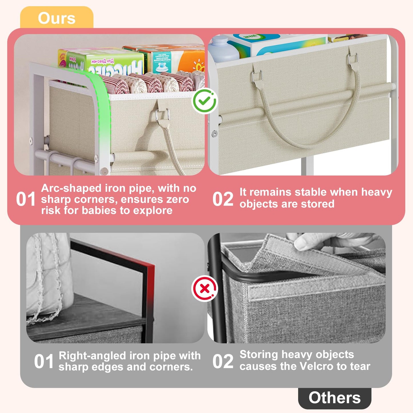 Cidaziya 2In1 Baby Diaper Caddy Organizers and Storage, 3 Tier Rolling Cart with Dividers and Drawers, Mobile Utility Cart Baby Dresser Clothes Organizer for Changing Table, Crib Nursery, Bedroom