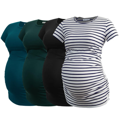 Smallshow Women's 4 Pack Maternity Shirts Short Sleeve Pregnancy Tops Clothes