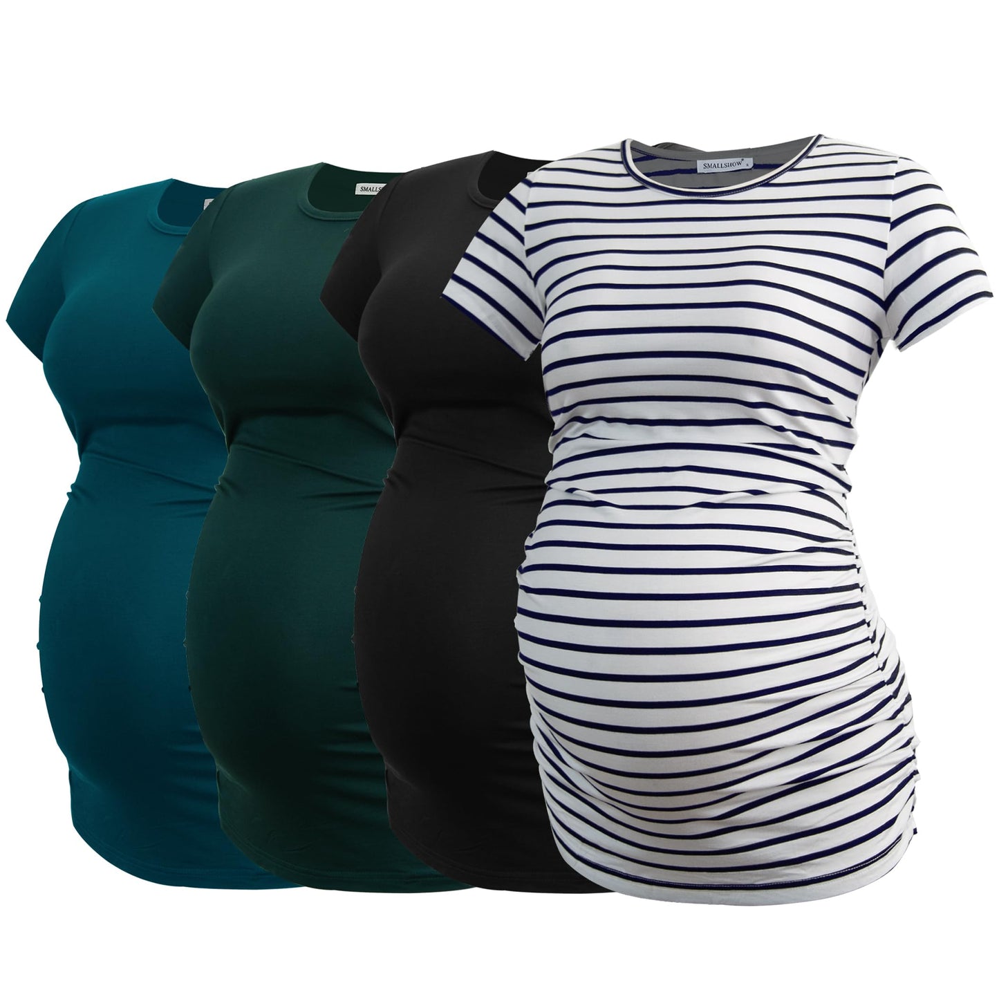 Smallshow Women's 4 Pack Maternity Shirts Short Sleeve Pregnancy Tops Clothes