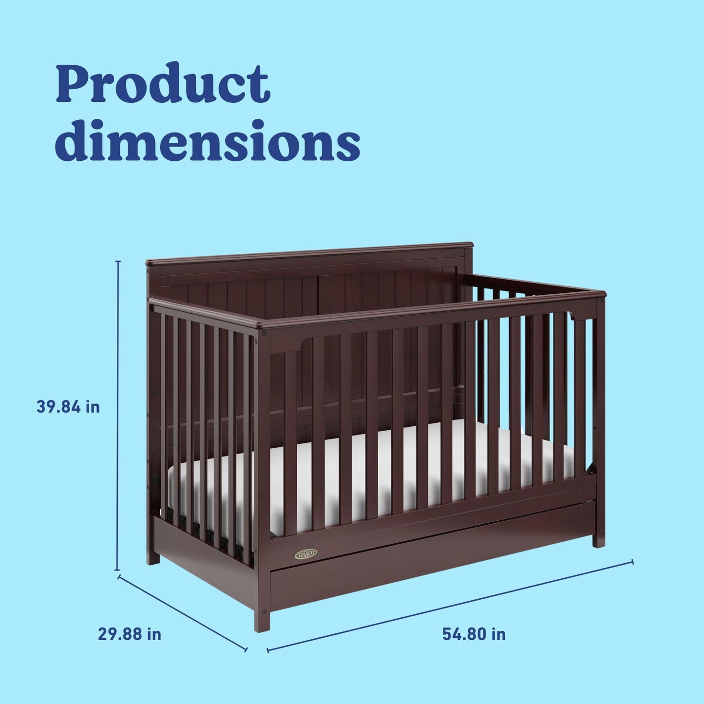 Graco Hadley 5-in-1 Convertible Crib & Changer – GREENGUARD Gold Certified, Fits Standard Crib Mattress, Converts to Toddler Bed and Full Bed, 4 Adjustable Mattress Heights (Pebble Gray)