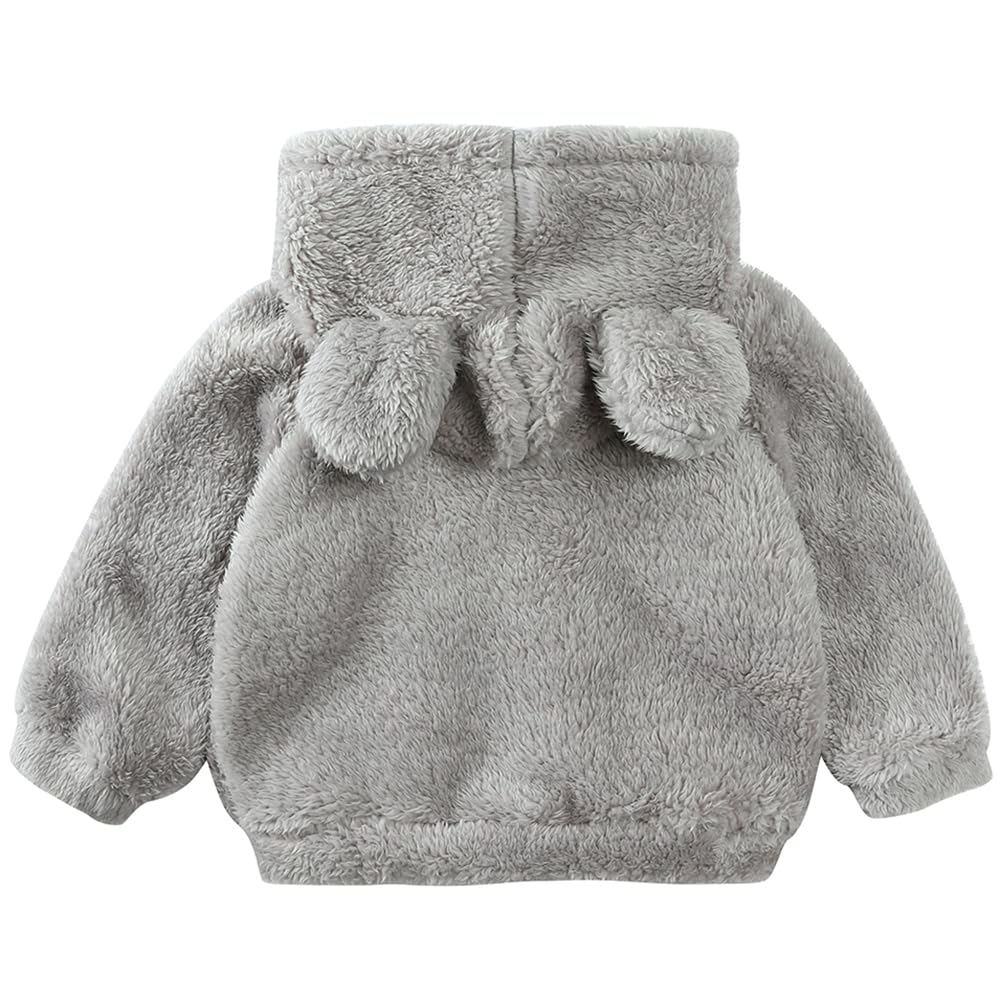 Newborn Infant Baby Boys Girls Cartoon Fleece Hooded Jacket Coat with Ears Warm Todder Kids Outwear Coat Zipper Up 0-6Y