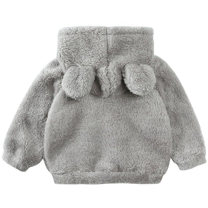 Newborn Infant Baby Boys Girls Cartoon Fleece Hooded Jacket Coat with Ears Warm Todder Kids Outwear Coat Zipper Up 0-6Y