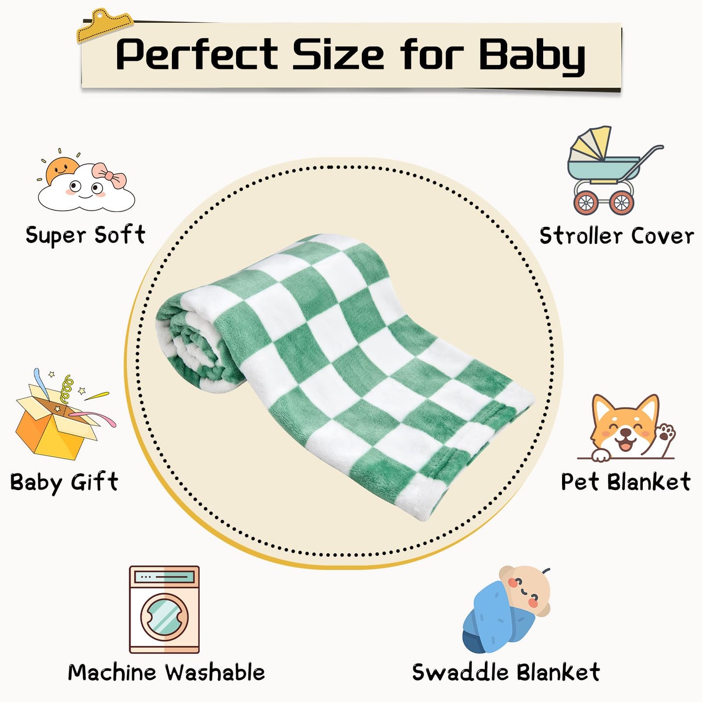 Yurhap Checkered Baby Blanket Fleece Baby Blankets for Boys, Ultra Soft Cozy Fluffy Infant Toddler Newborn Receiving Blankets for Crib Stroller, 30''x40'', Blue