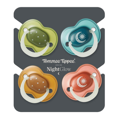 Tommee Tippee Night Time Pacifier, 18-36 Months, Symmetrical Silicone Baglet, BPA-Free Binkies, Glow in The Dark Technology, Green Rainbow, Pack of 6