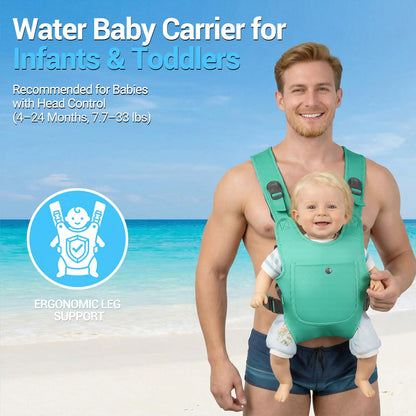 Neoprene Water Baby Carrier Newborn to Toddler, Ergonomic Waterproof Infant Chest Holder with Adjustable Straps, Breathable & Lightweight Baby Wearing Gear for Summer Pool Swimming & Beach