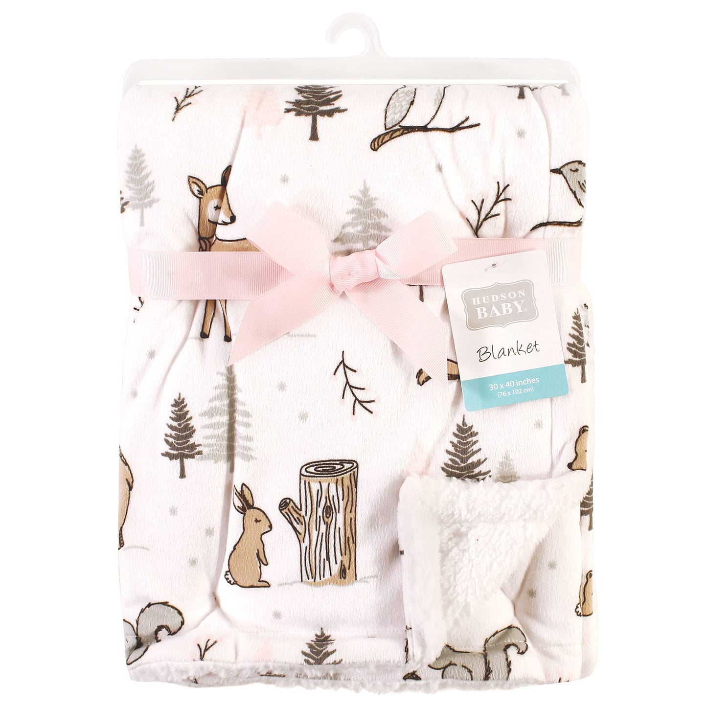 Hudson Baby Unisex Baby Plush Mink and Sherpa Blanket, Pink Floral, One Size