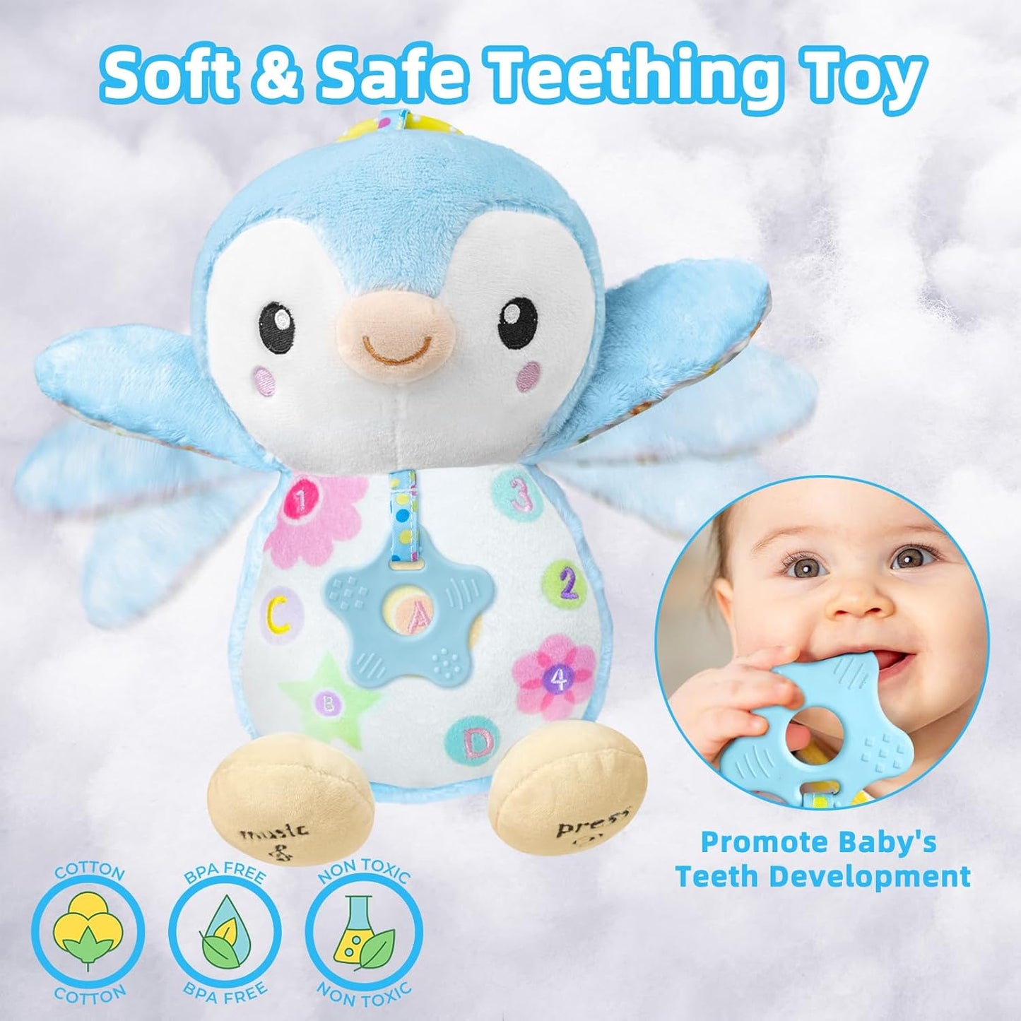 Baby Toys 0-6 Months,Musical Plush Stuffed Animal with Rattles & Crinkle Paper,Hanging Ring for Sensory Play,Tummy Time Toys for 0-12 Months Girls, Baby Girl Gift (Pink)