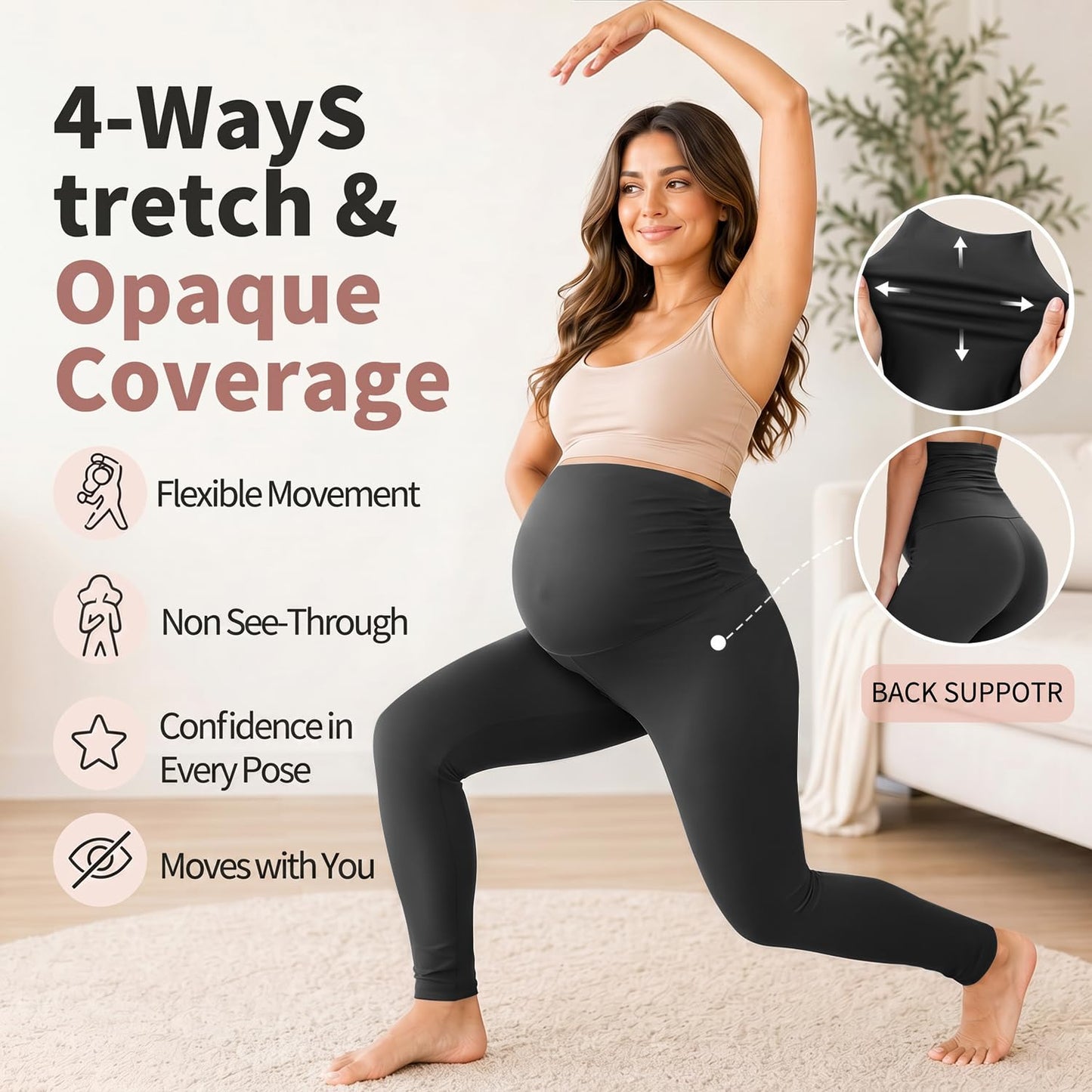 Hmuuo Women's Maternity Leggings Over The Belly Buttery Soft Pregnancy Yoga Pants Activewear Workout Leggings