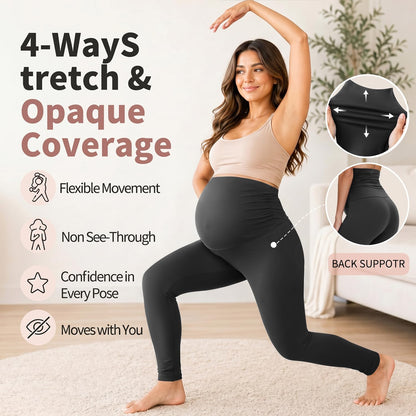 Hmuuo Women's Maternity Leggings Over The Belly Buttery Soft Pregnancy Yoga Pants Activewear Workout Leggings