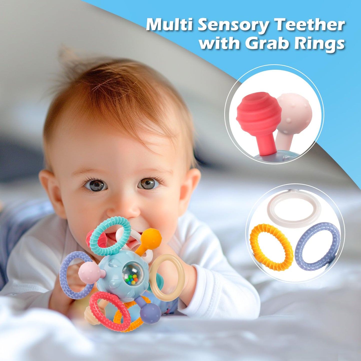 Baby Montessori Sensory Toys for 0-6 6-12 Months, Baby Teether Teething Toys for Babies 0 3 6 9 12 18 Months, Newborn Infant Learning Developmental Toys Gifts for 1 2 Year Old Boys Girls