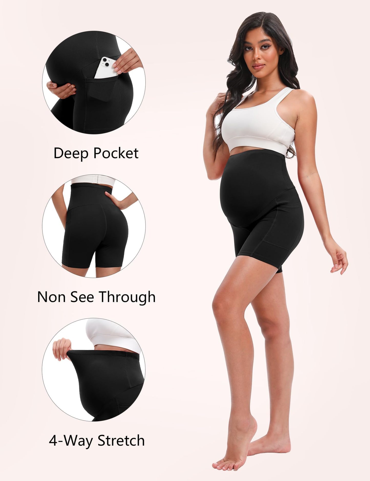 Siimcuzy 4 Pack Women's Maternity Shorts with Pockets Over The Belly Yoga Biker Pregnancy Workout Running Active Shorts