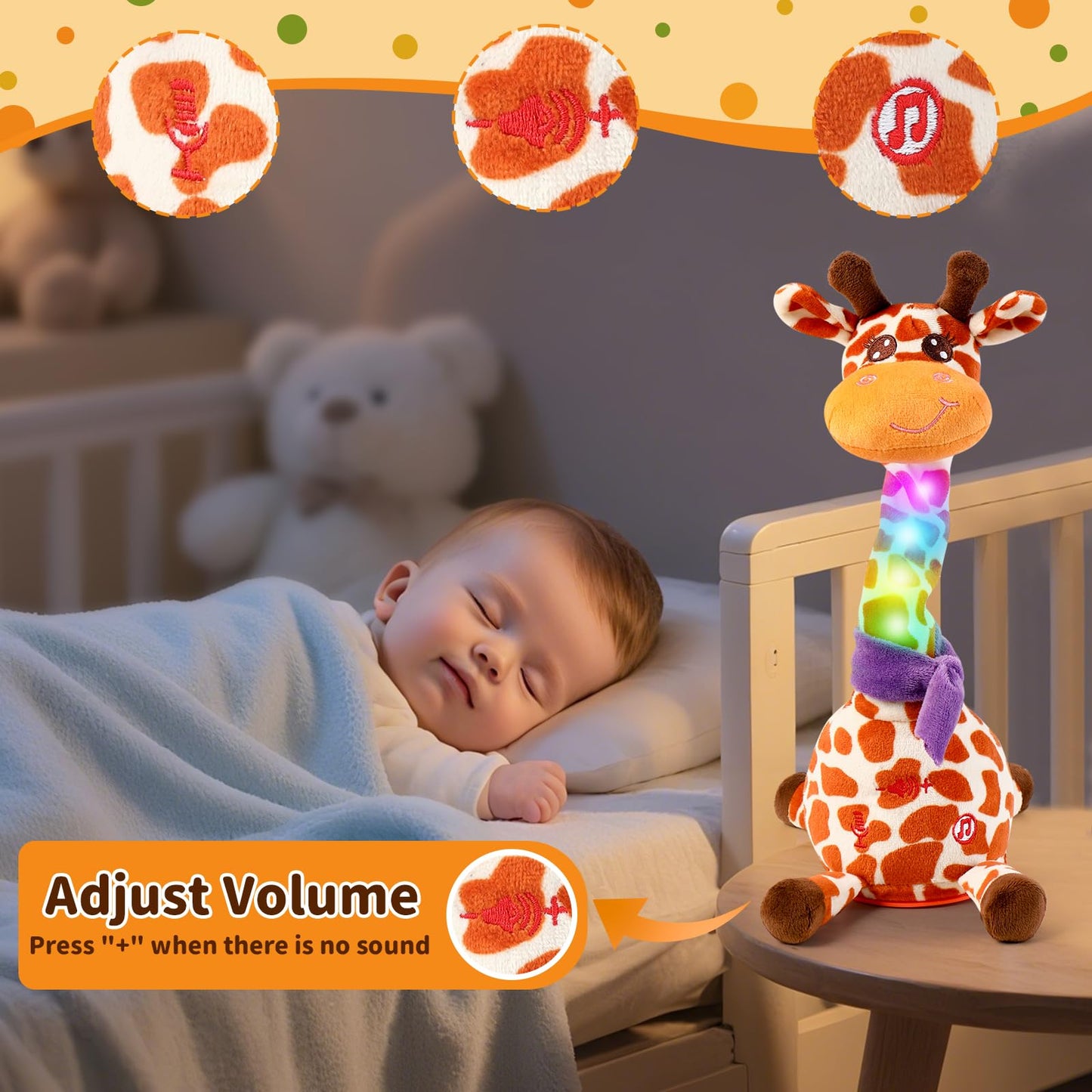 Emoin Dancing Talking Giraffe Baby Toy, Adjustable Volume Baby Giraffe Toys Singing 10 Children's Songs Singing Mimicking Recording Repeating What You Say for Toddlers