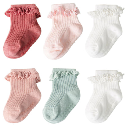 DRESHOW BQUBO Baby Girls Toddler Anti Slip Socks - Cute Frilly Ruffle Grip Ankle Socks for Infant Toddler