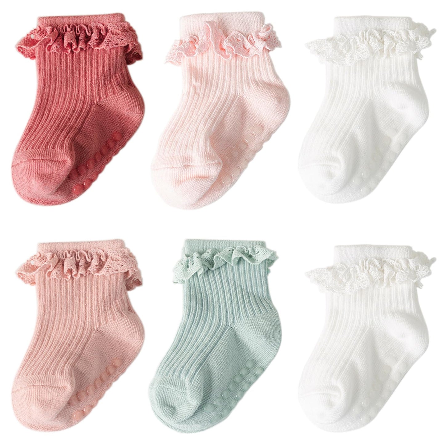 DRESHOW BQUBO Baby Girls Toddler Anti Slip Socks - Cute Frilly Ruffle Grip Ankle Socks for Infant Toddler