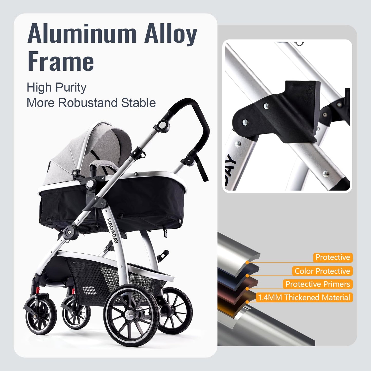 Hagaday Baby Stroller, 2-in-1 Reversible Toddler Seat with Bassinet Mode, Foldable Infant Stroller with Canopy, One Button Brake, Adjustable Handle, Newborn Pushchair(Blue)