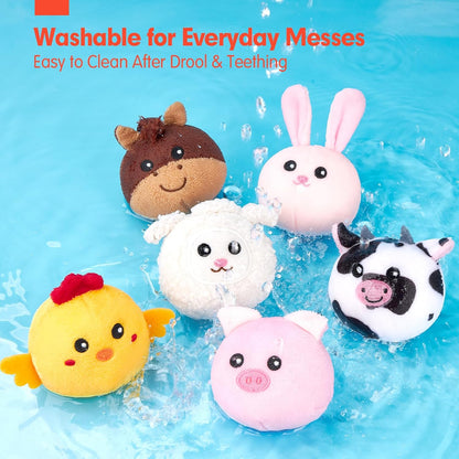 hahaland Baby Toys 6-12 Months - Surprise Barn Stuffed Farm Animals, Rattle, Crinkle, Mirror, Montessori Toys for 6 Month Old Sensory Balls 1-3, Baby Boy Gifts, Farm Plush Toys for Babies Travel Toy