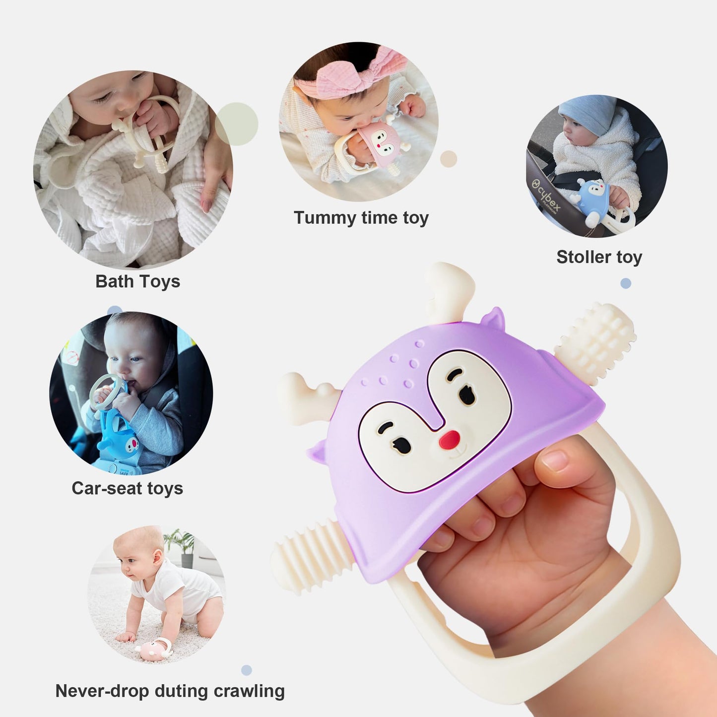 Smily Mia Penguin Teethers, Silicone TeethingToys for Babies 0-6Months, Baby Teethers for 3-6Months, Hand Teether for Infants, Teething/Teether Pacifiers for Infants, Light Purple