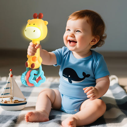 Musical Baby Rattle Toy, Soft Silicone Infant Teething Light-Up Rattle for Sensory Development, Easy Grasp Newborn Toy for 0-3-6-12 Months, Safe Early Learning Gift for Boys Girls