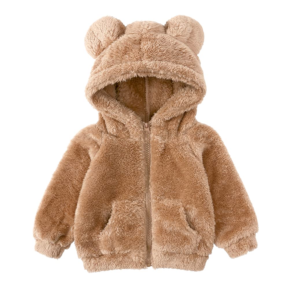 Newborn Infant Baby Boys Girls Cartoon Fleece Hooded Jacket Coat with Ears Warm Todder Kids Outwear Coat Zipper Up 0-6Y
