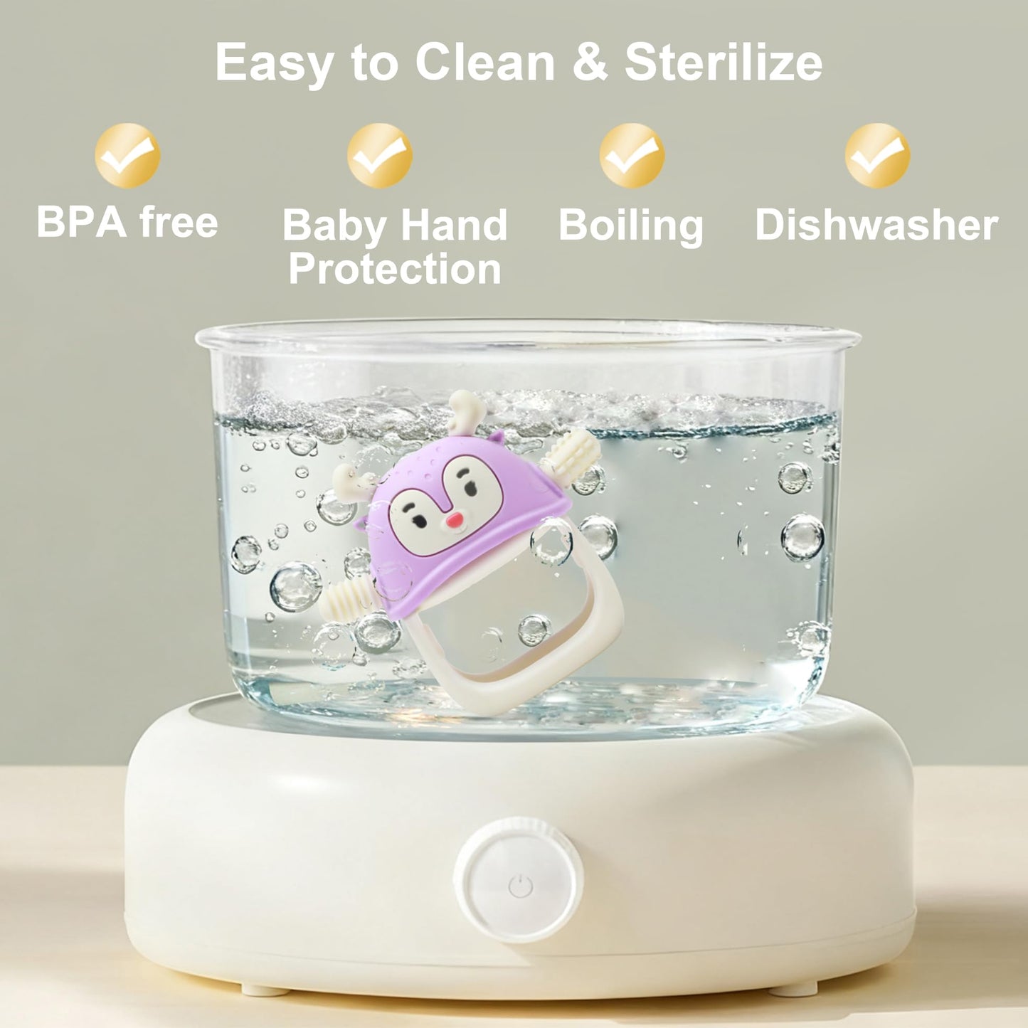 Smily Mia Penguin Teethers, Silicone TeethingToys for Babies 0-6Months, Baby Teethers for 3-6Months, Hand Teether for Infants, Teething/Teether Pacifiers for Infants, Light Purple