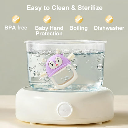Smily Mia Penguin Teethers, Silicone TeethingToys for Babies 0-6Months, Baby Teethers for 3-6Months, Hand Teether for Infants, Teething/Teether Pacifiers for Infants, Light Purple
