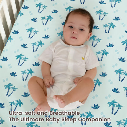 david's kids 3 Pack Fitted Crib Sheets, Ultra Soft Breathable Comfortable Baby Sheet Set for Boys Girls Neutral, 28x52 Inch Fits Standard Crib and Toddler Mattresses, Dinosaur