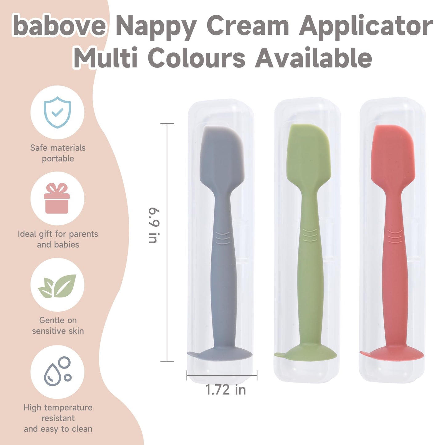 babove Baby Diaper Cream Spatula Applicator 3 Pack Butt Paste Spatula Soft Silicone,Diaper Rash Cream Applicator, Baby Essentials Must Haves Newborn Stuff (Red Green Grey)