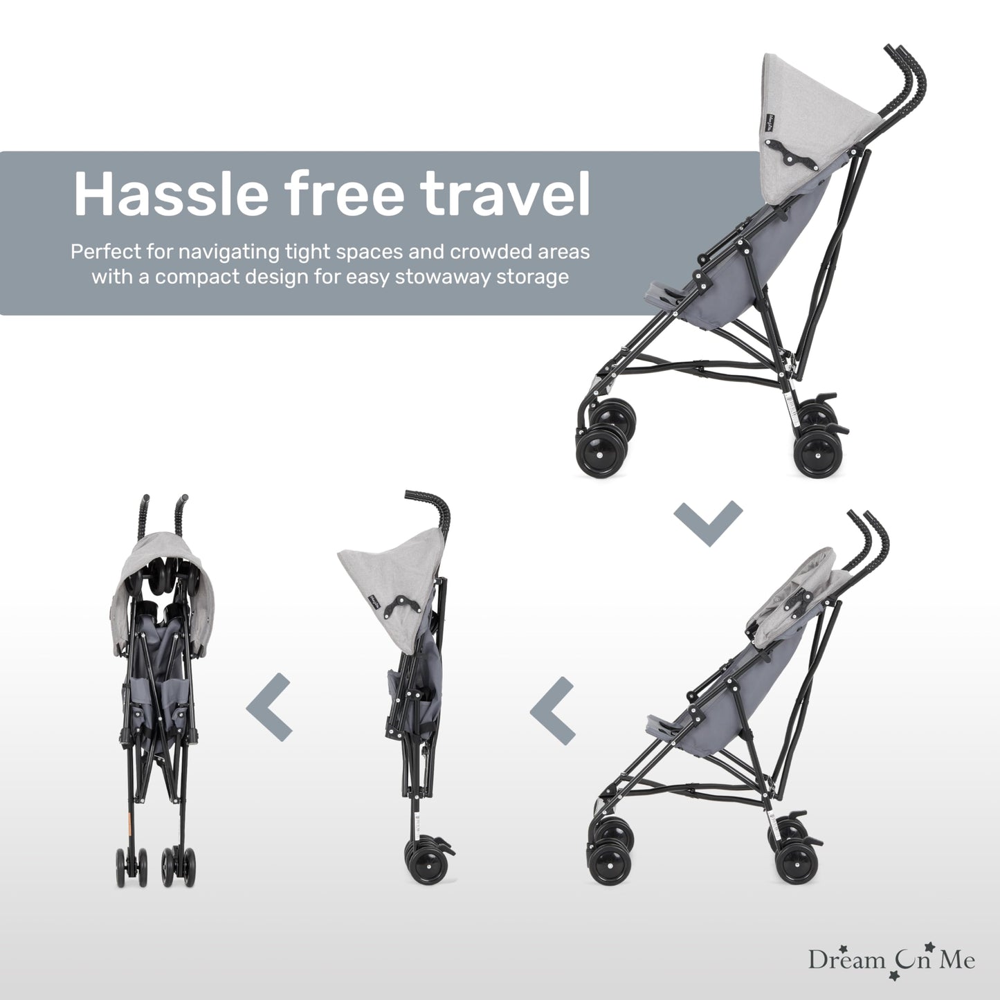 Dream On Me Aero Travel Umbrella Stroller, One-Hand Quick Fold, 3-Point Safety Harness, Dual Brakes, Adjustable Removable Canopy, Lightweight Compact & Space-Saving for Infants and Toddlers – Black