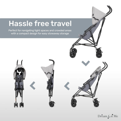 Dream On Me Aero Travel Umbrella Stroller, One-Hand Quick Fold, 3-Point Safety Harness, Dual Brakes, Adjustable Removable Canopy, Lightweight Compact & Space-Saving for Infants and Toddlers – Black